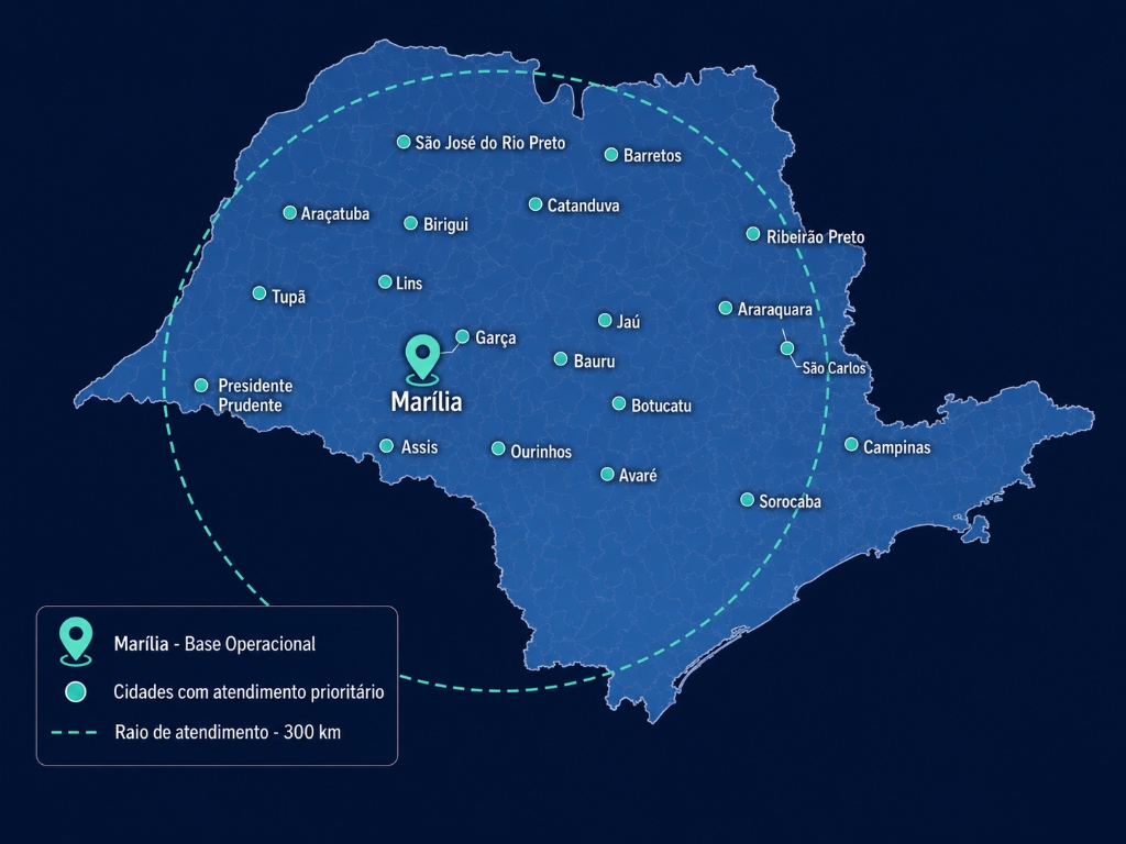 Mapa Regional de Atendimento da AudioPro Eventos
